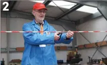  ??  ?? 2
PHOTO 1: Chairman Dave Wood gives the opening speech with long-standing member Eric Toolan behind him.
PHOTO 2: Richard Gibbon cuts the ribbon to open the new workshop.
PHOTO 3: Corpet Louvet locomotive by Richard Gibbon nearing completion.
PHOTO 4: Fine example of ornamental turning by Eric Toolan using a 19th-century Munro lathe.
PHOTO 5: Part-assembled Bismarck kit model by Kevin Dick; “Not as easy as it looks” he says...
PHOTO 6: Darjeeling Himalaya loco made by Alan Denton
PHOTO 7: Stuart 10 engine by David Woods PHOTO 8: Model of Fred Dibnah’s shed by Bob Lovett – it is intended to be powered by a Mamod stationary steam engine but as that is defunct there is a hidden electric motor. 5