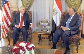  ?? AP ?? US Secretary of State Rex Tillerson (left) meets Egyptian Foreign Minister Sameh Shoukry, in Cairo, Egypt, yesterday.