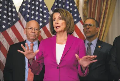  ?? J. Scott Applewhite / Associated Press ?? Speaker of the House Nancy Pelosi, citing security constraint­s from the partial government shutdown, asked President Trump to reschedule or deliver the annual address to Congress in writing later this month.