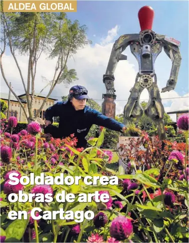  ?? RAFAEL PACHECO ?? Henry Chacón construyó, a partir de aros, tuercas y piezas de motos y autos un parque de esculturas frente al museo cartaginés.