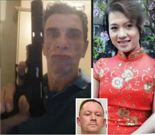  ??  ?? Violent: William McFall holds a gun in a video sent to fellow killer Stephen Unwin, inset. Right, Quyen Ngoc Nguyen