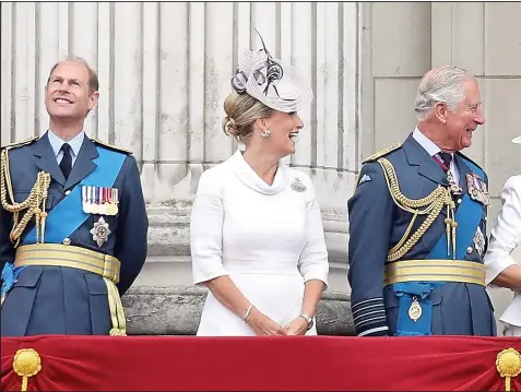  ?? Picture: CHRIS JACKSON/GETTY ?? FAMILY GATHERING: Prince Edward. Sophie, Prince Charles, Camilla, Prince Andrew, the Queen, Meghan, Harry, William and Kate make a happy and smiling group on the balcony at Buckingham Palace. Inset: Prince Philip