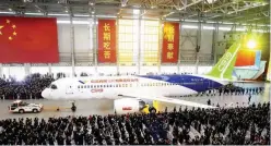  ??  ?? The first C919 passenger jet made by the Commercial Aircraft Corp. of China (COMAC) is pulled out during a news conference at the company’s factory in Shanghai in this Nov. 2, 2015 file photo taken by Reuters.
