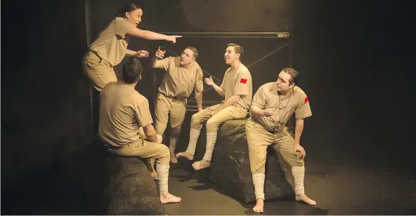  ?? MARK HALLIDAY ?? From left, Lisa Goebel, Joel Montgrand, Stefano Giulianett­i, Braiden Houle and Raes Calvert star in Redpatch, which looks at the experience of aboriginal soldiers in the First World War. It will be playing at Presentati­on House Theatre and Studio 16.