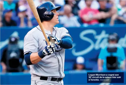  ??  ?? Logan Morrison a cogné son 18e circuit de la saison hier soir à Toronto.