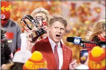  ??  ?? Kansas City Chiefs owner Clark Hunt celebrates with the Lamar Hunt Trophy after the AFC championsh­ip NFL football game against the Buffalo Bills, Sunday, Jan 24, in Kansas City, Missouri. The Chiefs won 38-24. (AP)