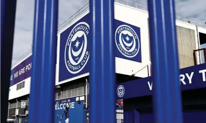  ??  ?? The gates are locked at Portsmouth’s Fratton Park. League One and Two clubs are hopeful of finishing their seasons in June with matches played behind closed doors. Photograph: James Marsh/BPI/Shuttersto­ck