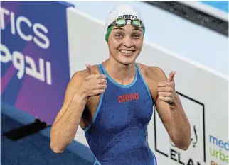  ?? /Anton Geyser /Gallo Images ?? Bright future: Tayla Jonker in action in the women’s 50m backstroke on day 13 of the Doha 2024 World Aquatics Championsh­ips.