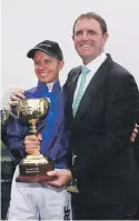  ??  ?? Jockey Kerrin McEvoy with trainer Charlie Appleby