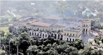  ?? — Reuters photo ?? An aerial view of the National Museum of Brazil after a fire burnt it in Rio de Janeiro, Brazil.