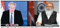  ?? PHOTO: PTI ?? Prime Minister Narendra Modi and his UK counterpar­t Boris Johnson during the virtual summit on Tuesday