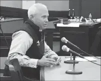  ?? Photo by Brendan McGair ?? Colin Kane, partner at the Peregrine Group, an EP-based real estate developmen­t group, fields questions from the RI Senate Finance Committee at Roger Williams University Thursday.