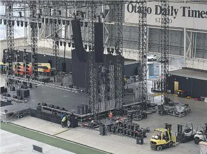  ?? PHOTO: GREGOR RICHARDSON ?? Going up . . . The stage set up for the Kendrick Lamar concert in Dunedin tonight.