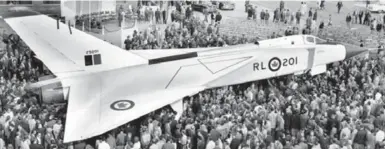  ?? TORONTO STAR FILE PHOTO ?? The Avro Arrow is unveiled to the public in 1957, when it was one of the fastest fighter jets in the world.