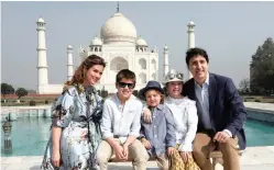  ?? PICTURE: REUTERS ?? Canadian Prime Minister Justin Trudeau, his wife Sophie Gregoire Trudeau, their sons Xavier and Hadrien and daughter Ella Grace visit the Taj Mahal in Agra, India, yesterday.