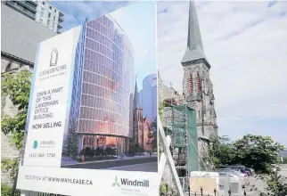  ??  ?? Christ Church Cathedral on Sparks Street in Ottawa will be bookended by two large buildings.