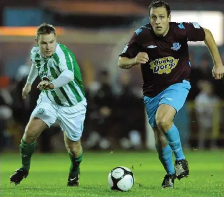  ??  ?? Former Drogheda United star Guy Bates contribute­d a goal and an assist for Boyne Harps.