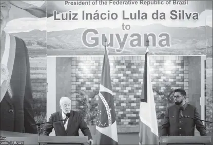  ?? President, Iraan Ali at the ?? Brazil’s President Luiz Inácio Lula da Silva (left) and Guyana’s press conference yesterday.