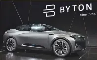  ??  ?? THE BYTON connected car is seen during its launch at CES 2018 in Las Vegas on Jan. 7.