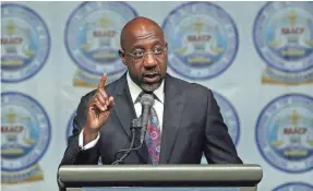  ?? KIRTHMON F. DOZIER/USA TODAY NETWORK ?? Sen. Raphael Warnock, D-Ga., who also is a pastor, shown speaking in 2023, took to the airwaves Sunday to address critics of Transgende­r Day of Visibility.