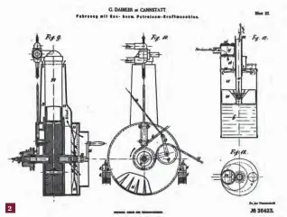  ??  ?? 1: The Reitwagen was to prove there was a future – and then some – in such personal transport. 2: Daimler’s patent for a ‘vehicle with gas or petroleum
engine.’