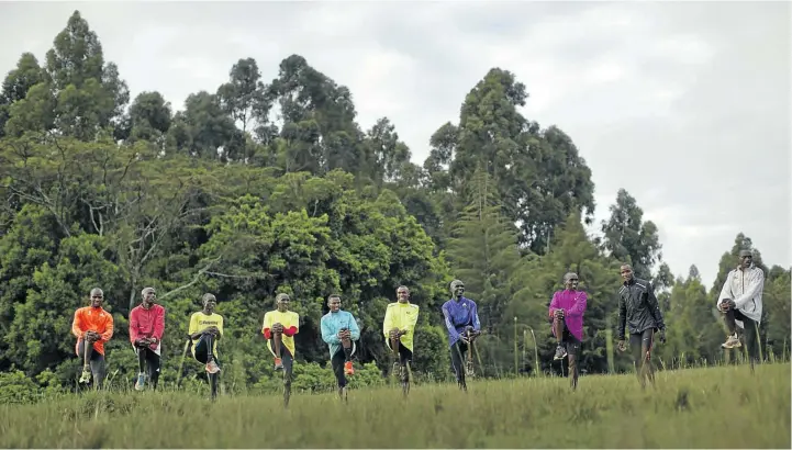  ?? M.todayonlin­e.com ?? THE EARLY TRAIN: A group of runners limber up in the Kaptagat Forest in Kenya