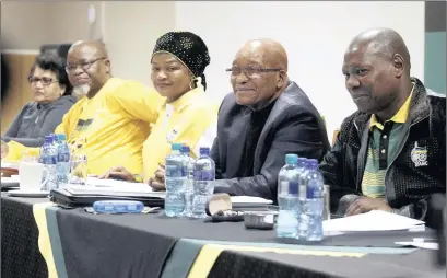  ?? PICTURE: JACQUES NAUDÉ ?? PITTED AGAINST EACH OTHER: The ANC’s top six – Jessie Duarte, left, Gwede Mantashe, Baleka Mbete, Jacob Zuma and Zweli Mkhize – at the national executive committee meeting at St George’s Hotel in Irene, Tshwane, yesterday.