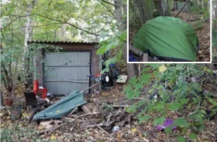  ?? FOTO'S JTP ?? Het lichaam van de dakloze man werd zondagavon­d gevonden aan een garagebox waar een Poolse vrouw onderdak had gevonden. Ook in een groen tentje iets verderop leefde een dakloze.