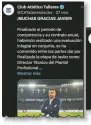  ?? ?? GRACIAS JAVIER. El lunes pasado, Talleres anunció en sus redes sociales la no renovación del contrato de Javier Gandolfi.
