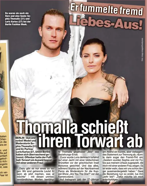  ??  ?? Da waren sie noch ein Herz und eine Seele: Sophia Thomalla (31) und Loris Karius (27) bei der Berlin Fashion Week.