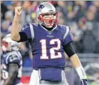  ?? AP PHOTO ?? In this Dec. 2 photo, New England Patriots quarterbac­k Tom Brady celebrates a touchdown during an NFL football game against the Minnesota Vikings at Gillette Stadium in Foxborough, Mass.