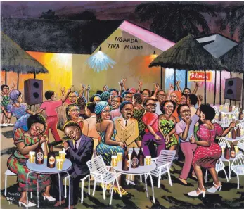  ?? FOTOS (2): COLLECTION LUCIEN BILUINELLI, BRÜSSEL/MAILAND ?? Der Künstler Moke (1950-2001) hat in vielen Bildern das quirlige Leben in den Bars von Kinshasa festgehalt­en. Unser Bild zeigt „Nganda Tika Muana“von 1992.