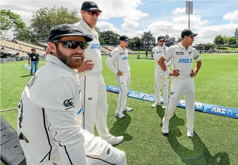  ?? PHOTOSPORT ?? Kane Williamson returns to captain the Black Caps squad that also includes from bottom left, Michael Bracewell, Cam Fletcher, Blair Tickner, Jacob Duffy and Hamish Rutherford. Also returning to the squad is spinner Ajaz Patel.