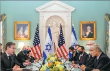  ?? ANDREW HARNIK / REUTERS ?? US Secretary of State Antony Blinken (left) meets with Israeli Foreign Minister Yair Lapid in Washington on Wednesday.