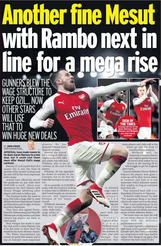  ??  ?? SIGN OF THE TIMES Arsenal will try to tie down Ramsey, while Wilshere and Welbeck are soon out of contract