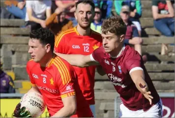  ??  ?? County hurling colleagues Liam Ryan (Starlights) and Jack O’Connor (St. Martin’s) will renew football rivalry with their clubs in the first round of Group B at the end of March.