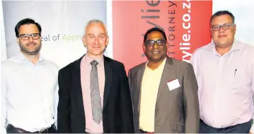  ??  ?? At the brie ng session were Andrew Staude (Shepstone & Wylie), Keith Engel (CEO, SAIT), Lawson Naidoo (Co-founder, The Paternoste­r Group) and Anton Lockem (Shepstone & Wylie)