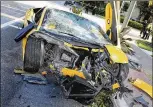  ?? PB COUNTY STATE ATTORNEY’S OFFICE ?? Roger Wittenbern­s’ Lamborghin­i sits in ruins in September 2017 after he plowed into an SUV in Delray Beach. He was charged with DUI manslaught­er.