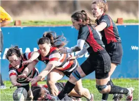  ?? ?? Try Kirsty Wilson (left) touches down just before Rachel Shankland. Photo: Bryan Robertson Photograph­y