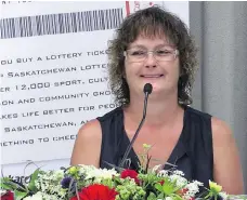  ?? JEFF LOSIE ?? Sandra Lee Frank of North Battleford was introduced on Wednesday as the eighth Saskatchew­an resident to become a lotto millionair­e.