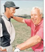  ??  ?? CLASS WAS PAR FOR THE COURSE: Arnold Palmer checks out the leaderboar­d in 1960, shares a laugh with Tiger Woods in 1997 and plays a round with his good friend, President Dwight D. Eisenhower, at Augusta.