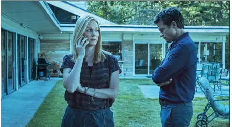  ??  ?? Wendy (Laura Linney) and Marty Byrde (Jason Bateman) are trying to raise their kids and launder millions of dollars for a Mexican drug cartel in Netflix’s Ozark, the third season of which became available for streaming last week.