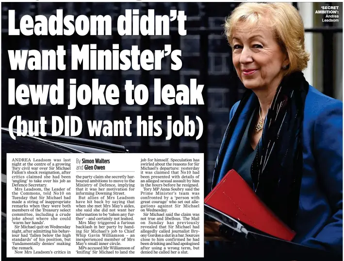  ??  ?? ‘SECRET AMBITION’: Andrea Leadsom