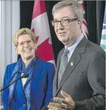  ?? CRAIG ROBERTSON ?? Mayor Jim Watson thanked Premier Kathleen Wynne at Queen’s Park on Monday for planning to call Ontario mayors together to discuss the opioid problem.