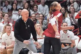  ?? MARK HOFFMAN/MILWAUKEE JOURNAL SENTINEL ?? Wisconsin head coach Kelly Sheffield, shown at a match in October, is excited about the level of competitio­n the Badgers will faced early in the 2024 season.