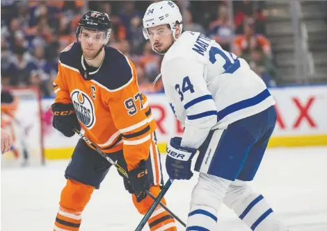  ?? SHAUGHN BUTTS ?? Edmonton Oilers centre Connor Mcdavid and Toronto Maple Leafs counterpar­t Auston Matthews both know what it’s like to grow up under the glare of the NHL spotlight, having been scouted and viewed as can’t-miss prospects from a young age.