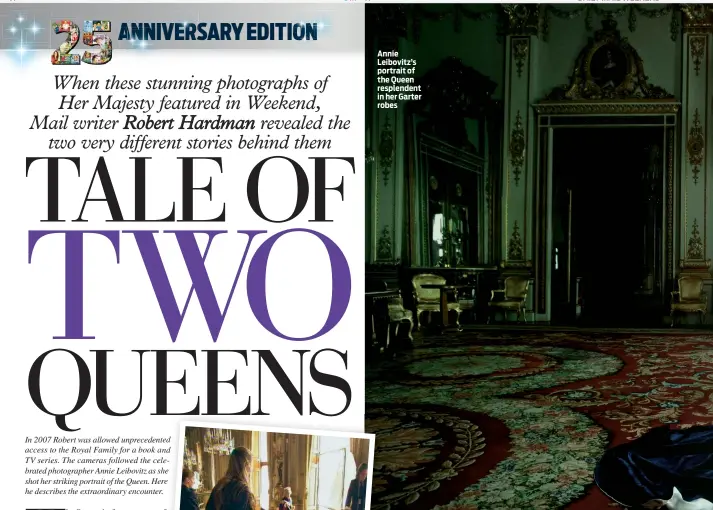  ??  ?? Annie Leibovitz’s portrait of the Queen resplenden­t in her Garter robes