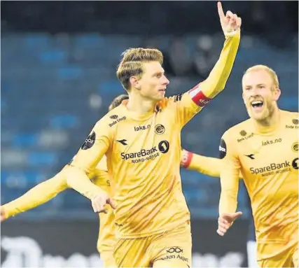  ?? Picture: Getty Images ?? Kasper Junker celebrates scoring a goal for Bodo/Glimt