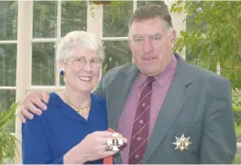  ??  ?? Honour: Meads and wife Verna after his presentati­on with the Distinguis­hed Companion of the New Zealand Order of Merit