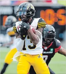  ?? CANADIAN PRESS FILE PHOTO ?? He’s a game-time decision, but expect Jalen Saunders to play against the Edmonton Eskimos.